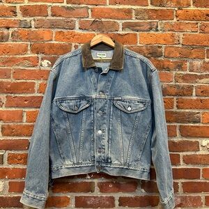 Guess Denim Jacket with Brown Leather Collar